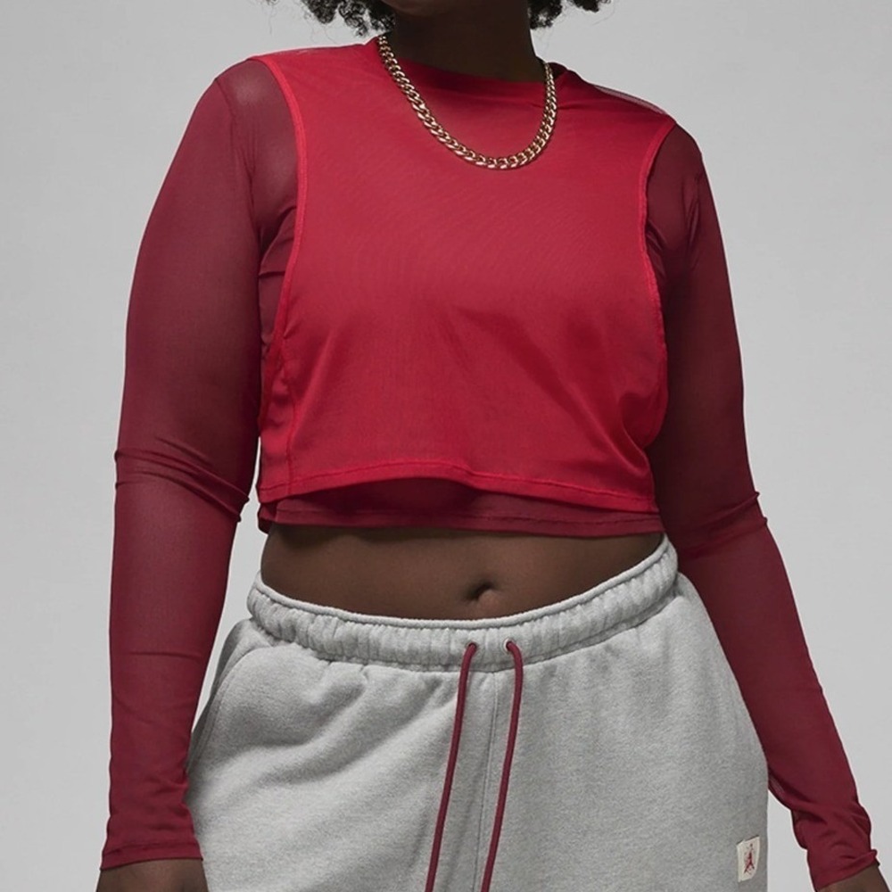 Jordan Teyana Taylor Rose Mesh Crop Top Gym Red FB2615-687 Womens XL